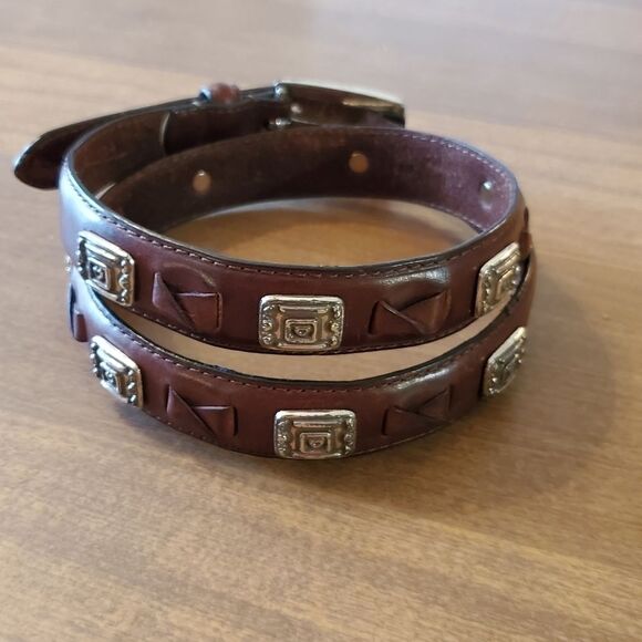 Fossil Womens Brown Leather Belt Size Small 37" Stud And Braid. 1" wide. BT2139 - Picture 3 of 12